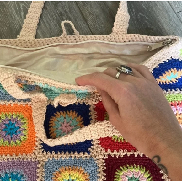 Handmade Crochet Blush Pink Multi-Colored Tote - Picture 3 of 3